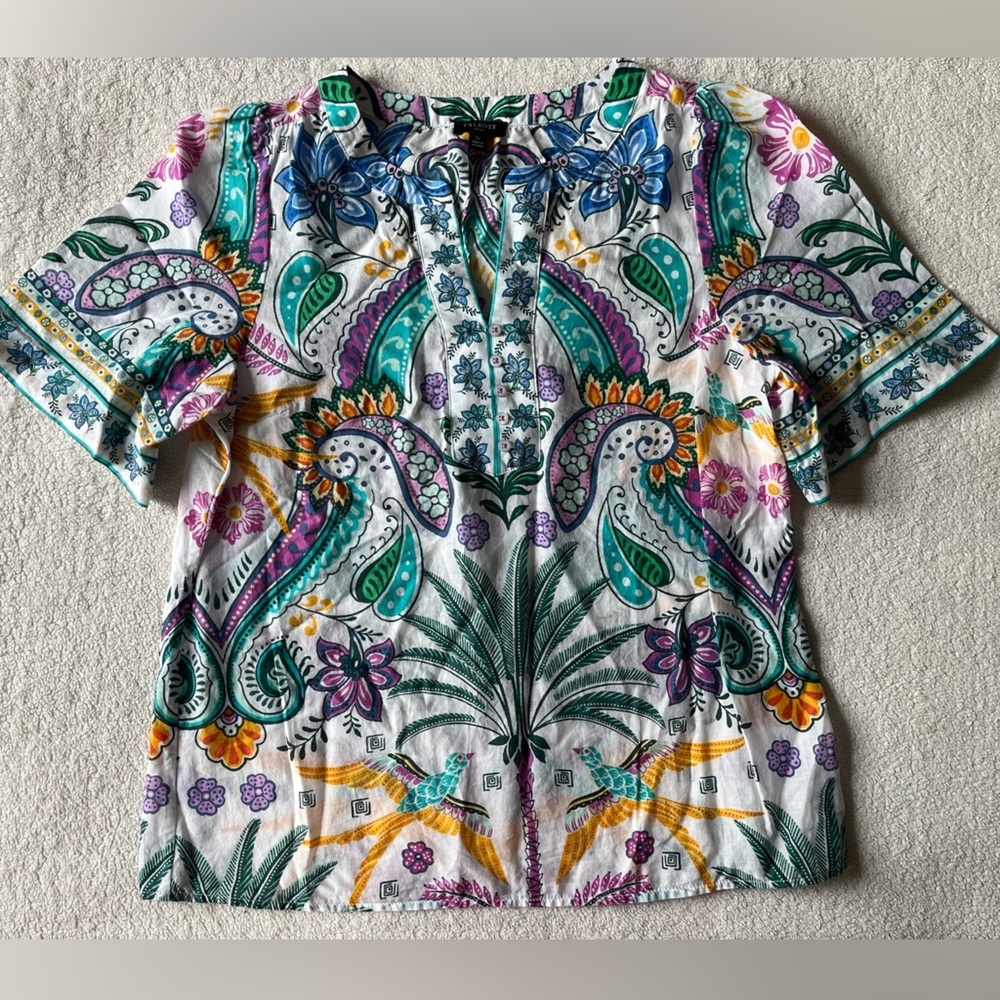 Talbots Peasant Style Top, lightweight material whimsical floral pattern. Sz SP